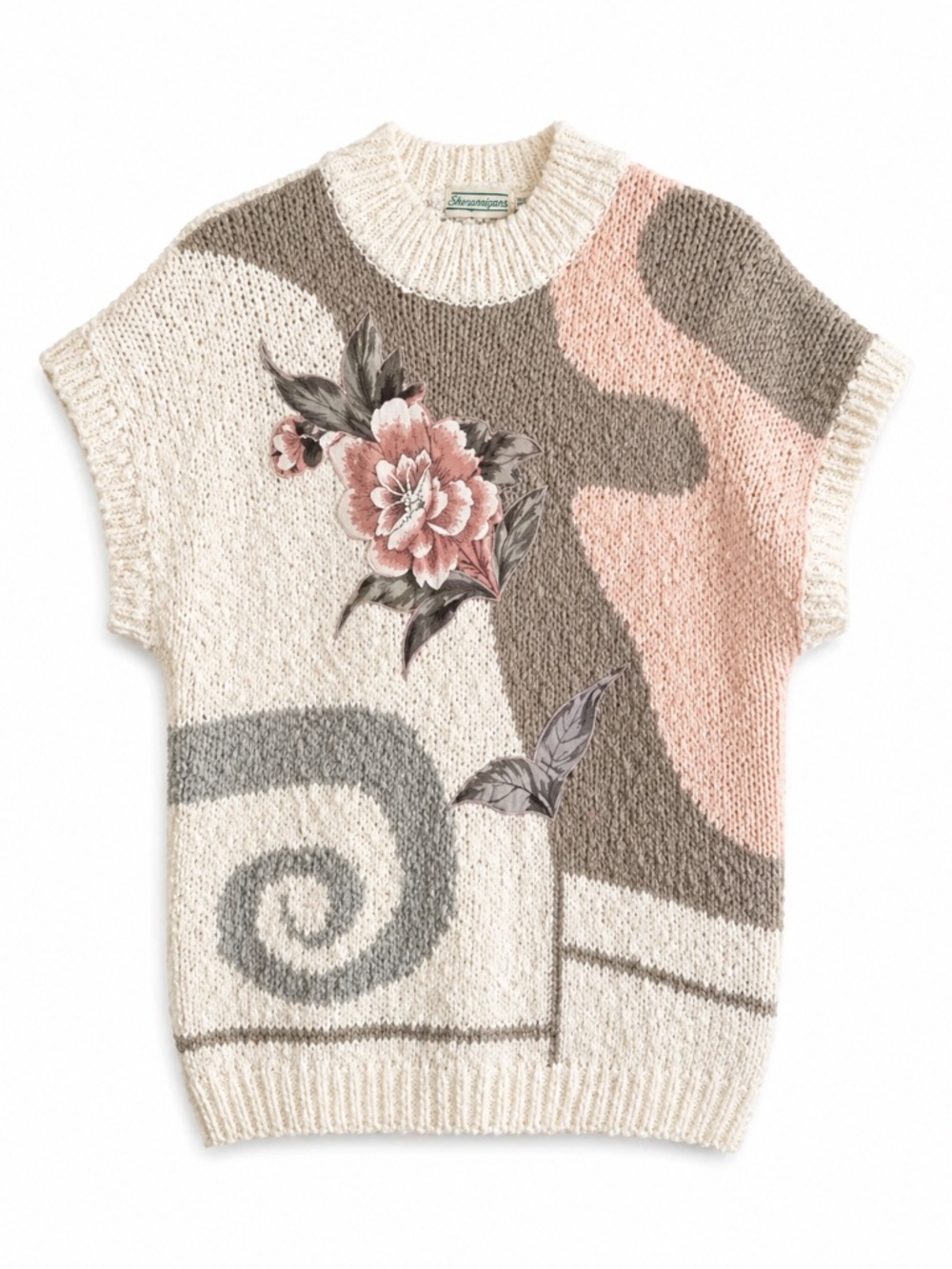 Vintage Shenanigans Floral Patchwork Short Sleeve Knit Sweater – Size Medium EUC